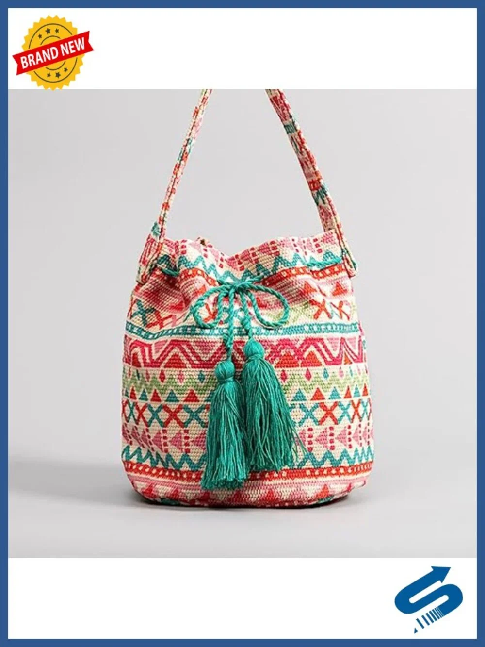 Canvas Tote Bag for Women, Bohemian Bucket Handbag with Tassels, Retro Shoulder